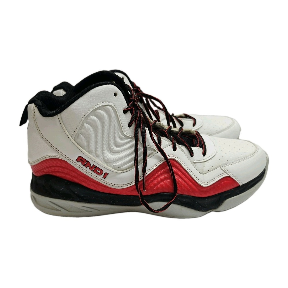 AND1 Maverick High Top Basketball Sneakers Men's 11.5 in White/Red/Black